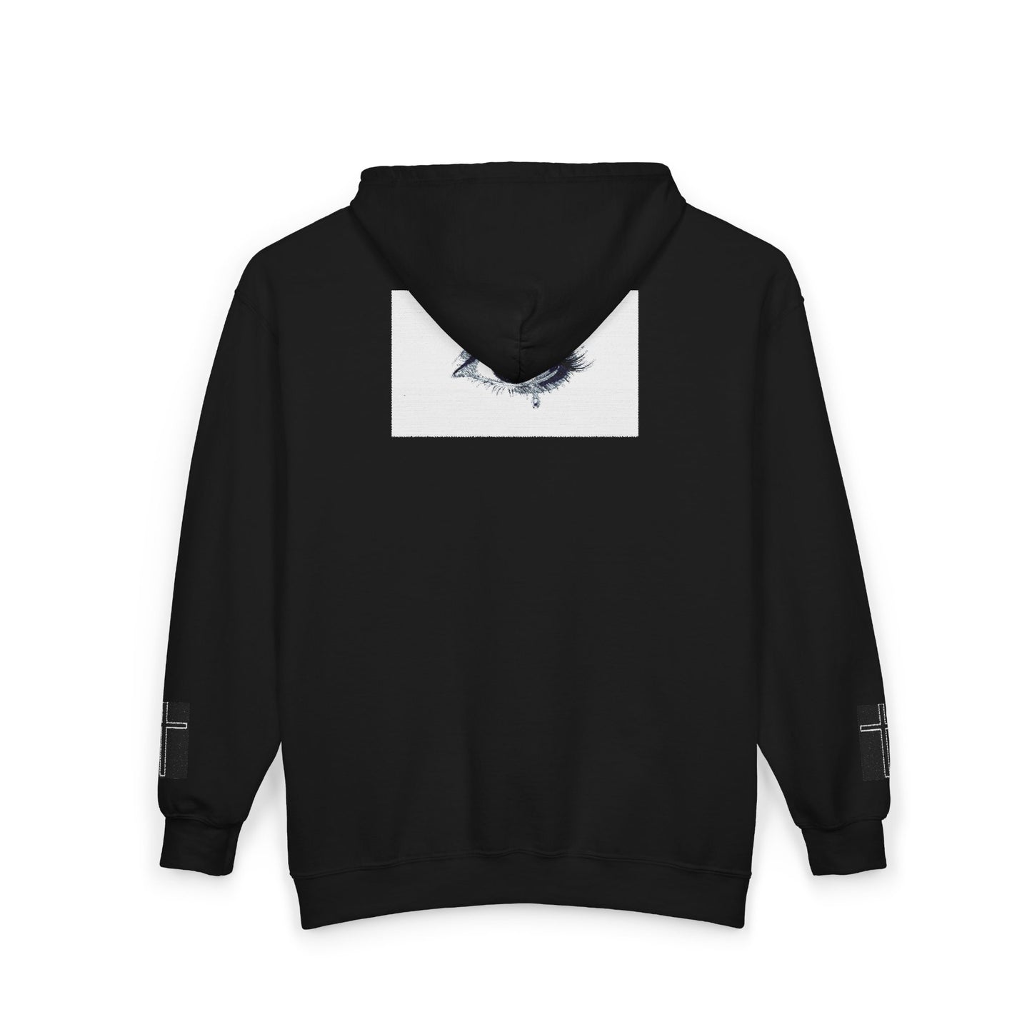 Zip Hoodie with Surreal Eye & Hand Patch — Unisex Full-Zip Sweatshirt