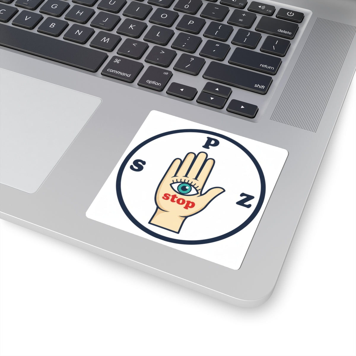 Stop Hand Eye Sticker — Retro Palm Symbol Kiss-Cut Sticker for Laptops & Journals