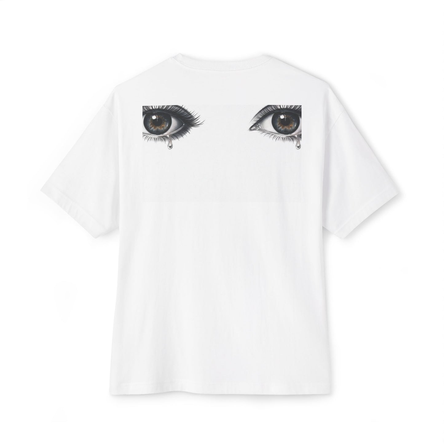 Oversized Boxy Tee — 'Stop' Palm Chest + Teary Eyes Back Graphic