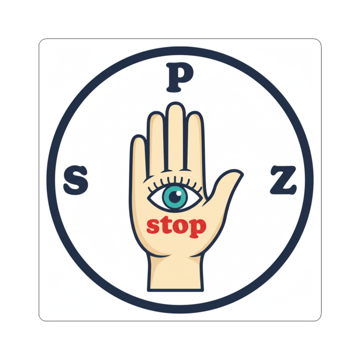 Stop Hand Eye Sticker — Retro Palm Symbol Kiss-Cut Sticker for Laptops & Journals