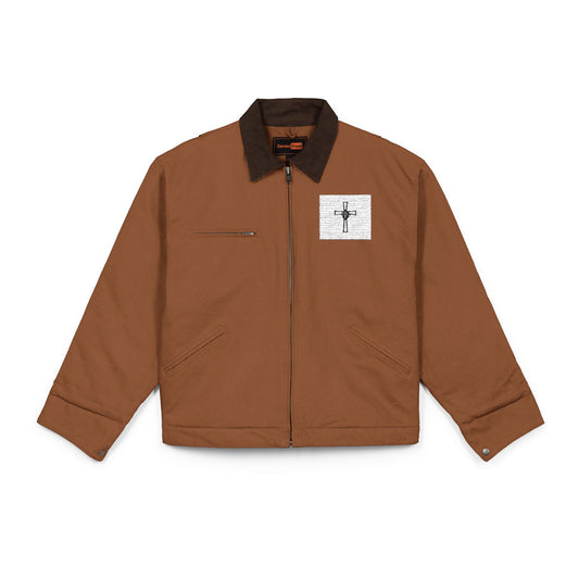 Embroidered Brown Duck Cloth Work Jacket — Rugged Carhartt-Style Utility Coat