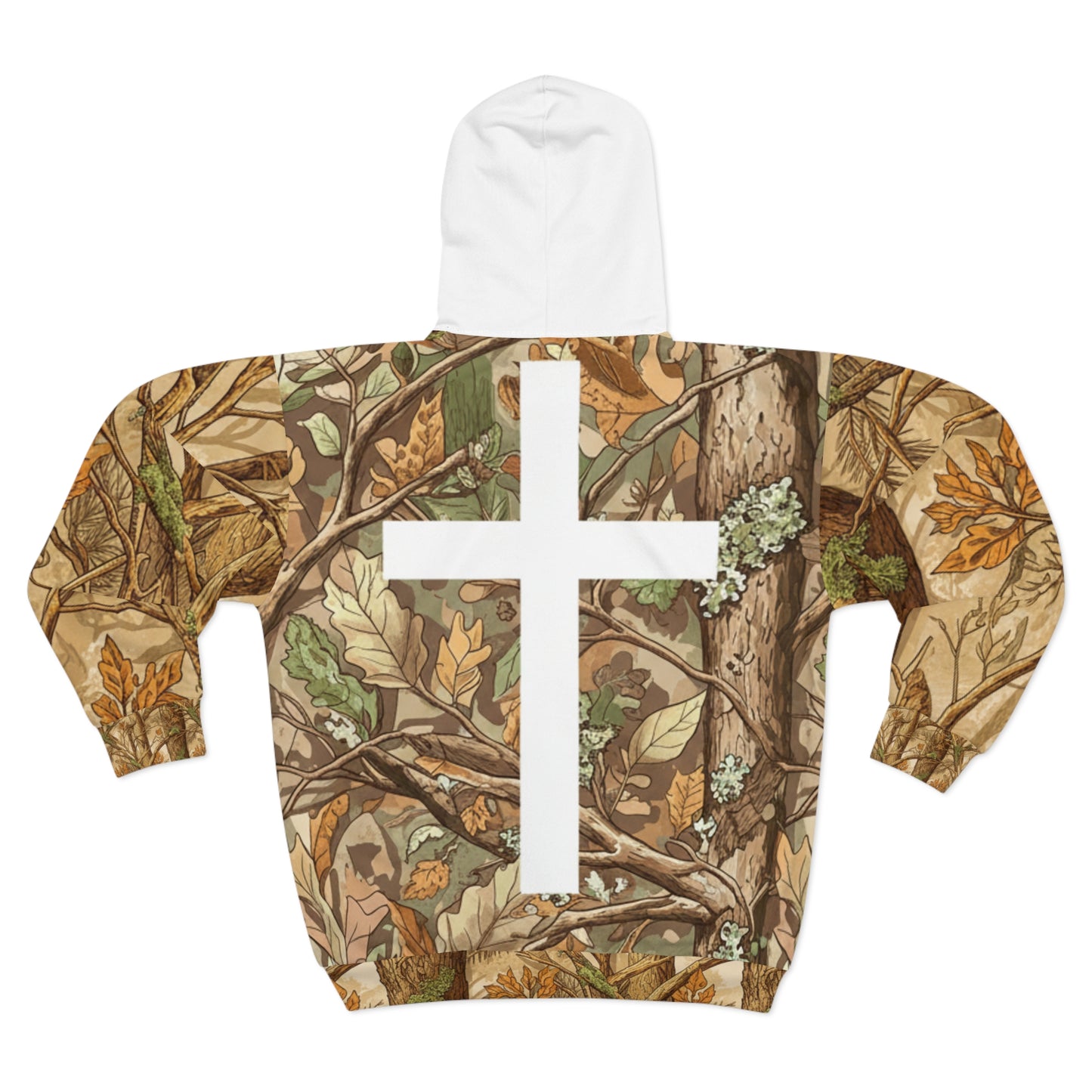 Camo Cross Zip Hoodie — Woodland Faith All-Over Print