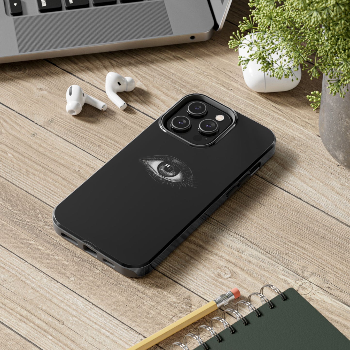 Eye Illustration Phone Case — Black Minimalist Protective Case