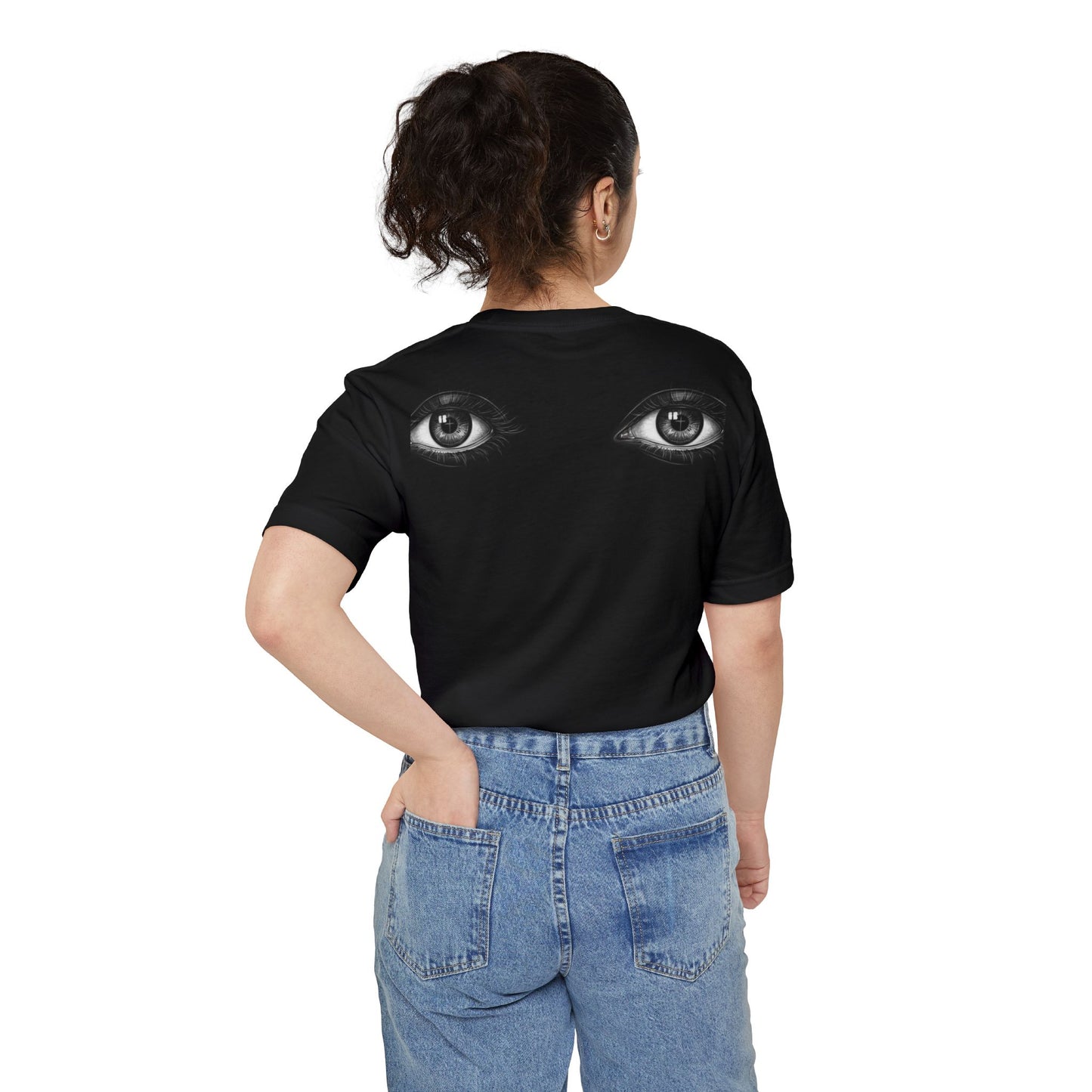 Pocket T-Shirt — Mysterious Eyes Graphic Tee (Back Print)