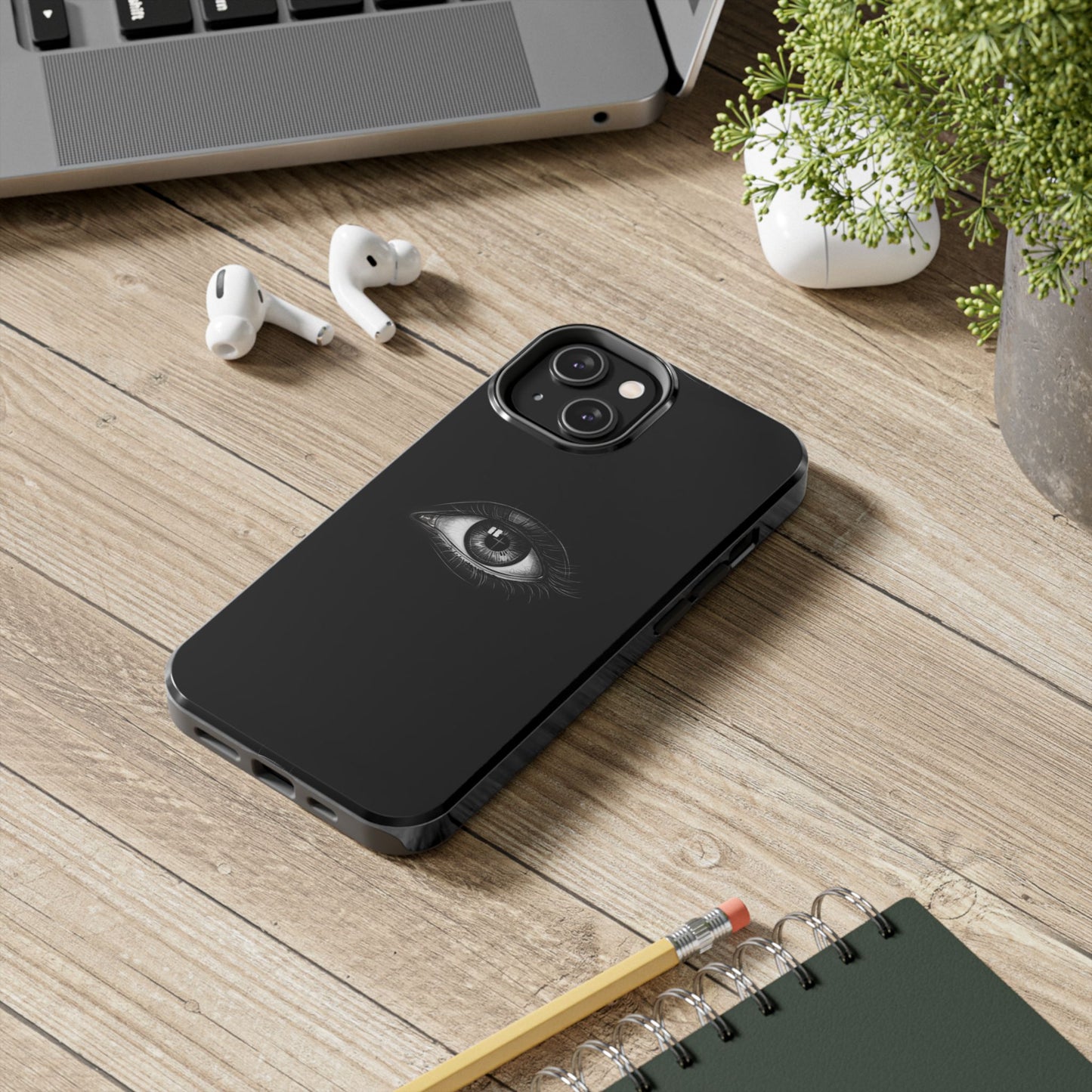 Eye Illustration Phone Case — Black Minimalist Protective Case